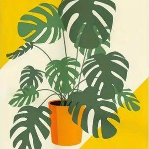 23"Lx16"W Retro Split Leaf Philodendron Tropical Houseplant Canvas Art Print New